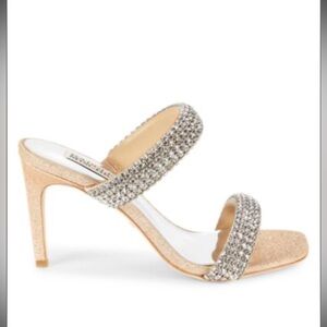 BADGLEY MISCHKA Womens Beige Sade Open Toe Stiletto Slip On Heeled Sandal 9 M